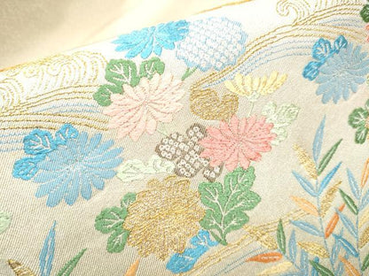 平和屋着物●西陣　九寸名古屋帯　唐織　籬草花文　金糸　証紙付き　正絹　逸品　CABF8658hy