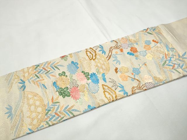 平和屋着物●西陣　九寸名古屋帯　唐織　籬草花文　金糸　証紙付き　正絹　逸品　CABF8658hy