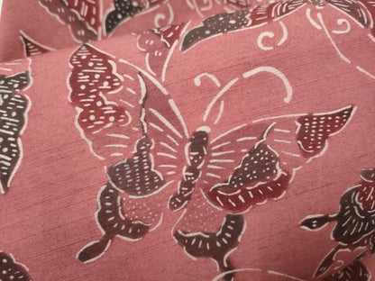 平和屋着物●九寸名古屋帯　紬地　型染め　舞蝶文　正絹　逸品　CABF8659hy