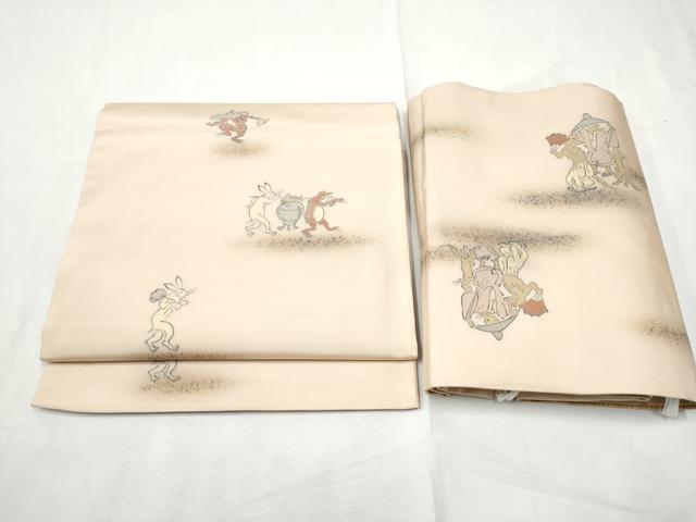 平和屋着物●京の名門・菱屋六右ェ門　つけ帯　鳥獣戯画　金彩　正絹　逸品　CABF8661hy