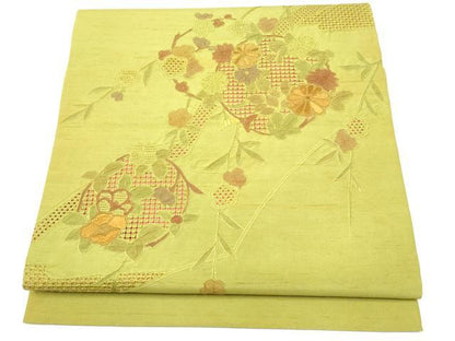 平和屋着物▼中国三大刺繍 スワトウ相良刺繍 総刺繍 つけ帯 紬地 花丸文 正絹 逸品 CABF8662hy