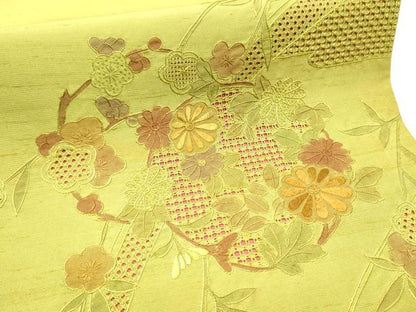 平和屋着物▼中国三大刺繍 スワトウ相良刺繍 総刺繍 つけ帯 紬地 花丸文 正絹 逸品 CABF8662hy