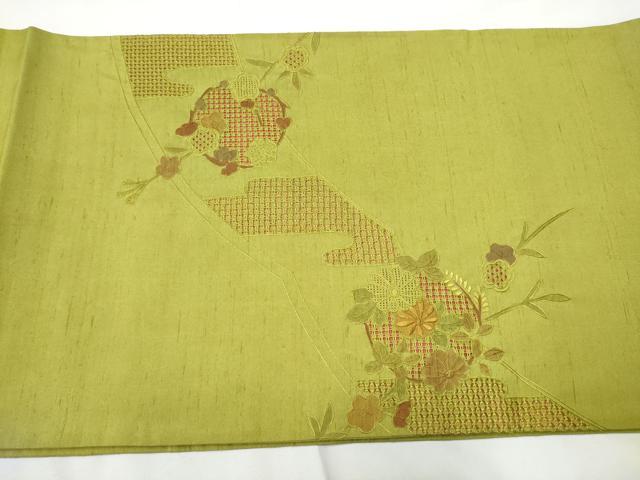 平和屋着物●中国三大刺繍 スワトウ相良刺繍 総刺繍 ワンタッチつけ帯 紬地 やまと誂製 説明書・専用帯板付き 正絹 逸品 未使用 DABA1863ps 平和屋着物○中国三大刺繍 スワトウ相良刺繍 総刺繍 九寸名古屋帯 紬地