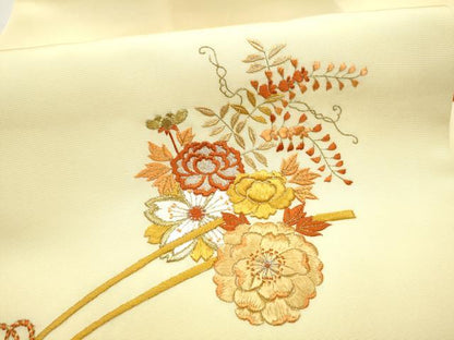 平和屋着物●塩瀬　九寸名古屋帯　総刺繍　花車文　金銀糸　正絹　逸品　CABF8666hy