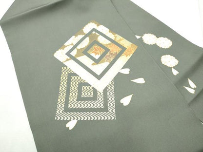 平和屋着物●塩瀬　九寸名古屋帯　流水草花文　金彩　正絹　逸品　CABF8667hy