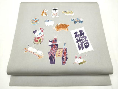 平和屋着物●塩瀬　九寸開き名古屋帯　型染め　十二支　正絹　逸品　CABF8668hy