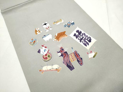 平和屋着物●塩瀬　九寸開き名古屋帯　型染め　十二支　正絹　逸品　CABF8668hy