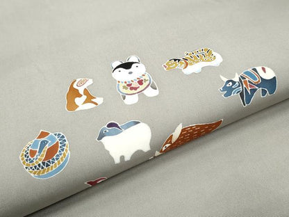 平和屋着物●塩瀬　九寸開き名古屋帯　型染め　十二支　正絹　逸品　CABF8668hy