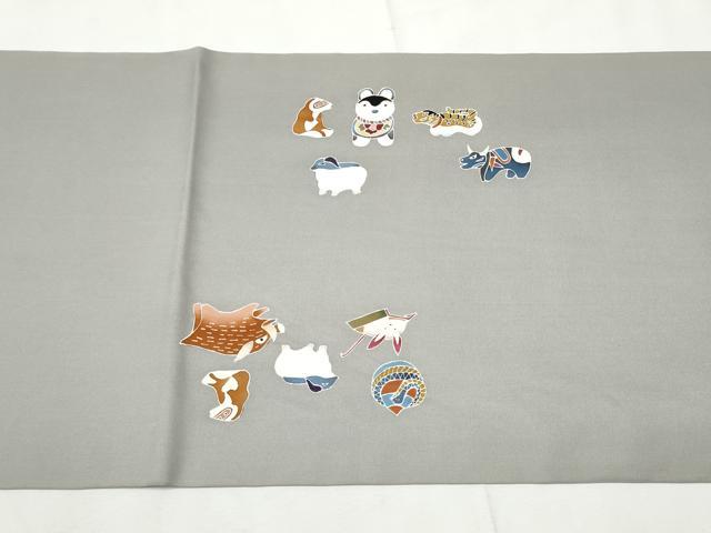 平和屋着物●塩瀬　九寸開き名古屋帯　型染め　十二支　正絹　逸品　CABF8668hy
