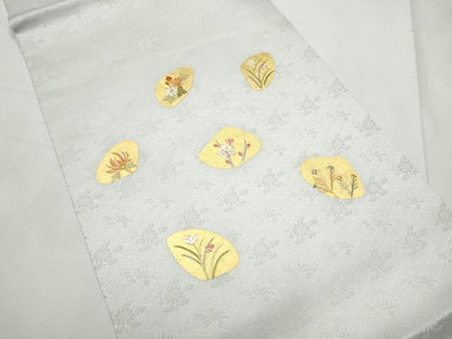 平和屋着物●九寸開き名古屋帯　刺繍　草花文　金彩　正絹　逸品　CABF8669hy