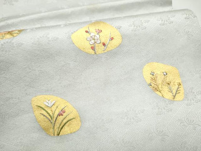 平和屋着物●九寸開き名古屋帯　刺繍　草花文　金彩　正絹　逸品　CABF8669hy