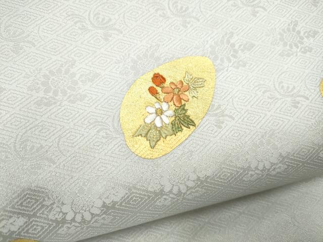 平和屋着物●九寸開き名古屋帯　刺繍　草花文　金彩　正絹　逸品　CABF8669hy