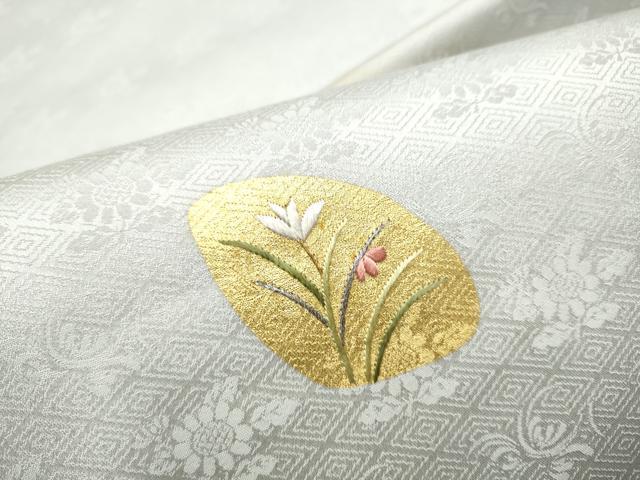 平和屋着物●九寸開き名古屋帯　刺繍　草花文　金彩　正絹　逸品　CABF8669hy