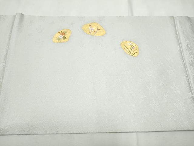平和屋着物●九寸開き名古屋帯　刺繍　草花文　金彩　正絹　逸品　CABF8669hy