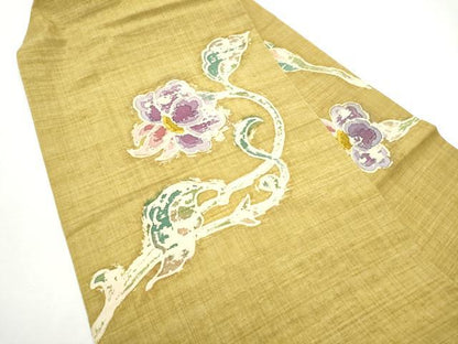 平和屋着物●九寸名古屋帯　紬地　ろうけつ染　花唐草文　正絹　逸品　CABF8670hy