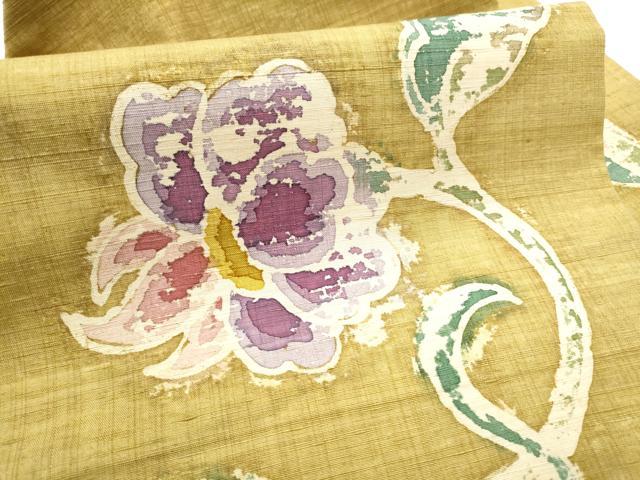 平和屋着物●九寸名古屋帯　紬地　ろうけつ染　花唐草文　正絹　逸品　CABF8670hy