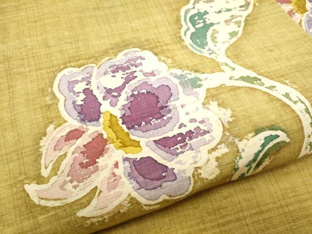 平和屋着物●九寸名古屋帯　紬地　ろうけつ染　花唐草文　正絹　逸品　CABF8670hy