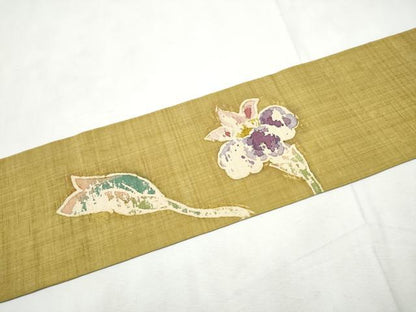 平和屋着物●九寸名古屋帯　紬地　ろうけつ染　花唐草文　正絹　逸品　CABF8670hy