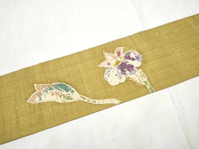 平和屋着物●九寸名古屋帯　紬地　ろうけつ染　花唐草文　正絹　逸品　CABF8670hy