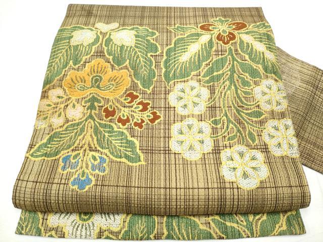 平和屋着物●九寸名古屋帯　草花文　銀糸　正絹　逸品　CABF8672hy