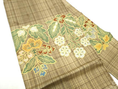 平和屋着物●九寸名古屋帯　草花文　銀糸　正絹　逸品　CABF8672hy