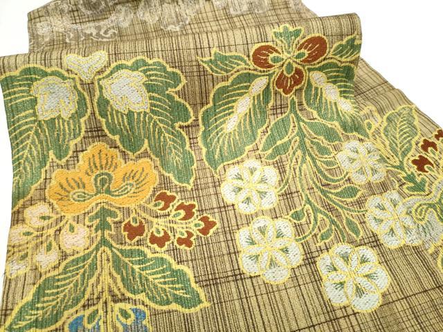 平和屋着物●九寸名古屋帯　草花文　銀糸　正絹　逸品　CABF8672hy