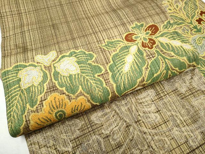 平和屋着物●九寸名古屋帯　草花文　銀糸　正絹　逸品　CABF8672hy