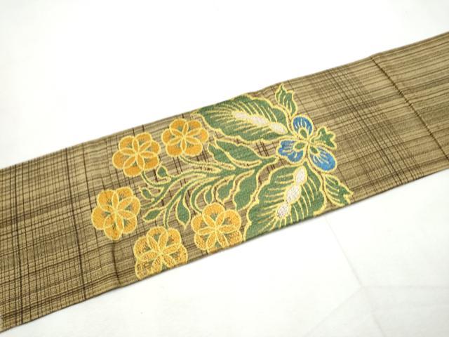 平和屋着物●九寸名古屋帯　草花文　銀糸　正絹　逸品　CABF8672hy