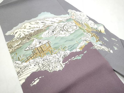 平和屋着物●墨の花辻が花　大脇一心　九寸名古屋帯　近海八景　正絹　逸品　CABF8674hy