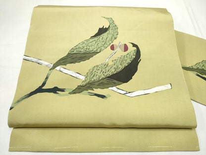 平和屋着物●塩瀬　九寸名古屋帯　ろうけつ染　枝葉文　正絹　逸品　CABF8676hy