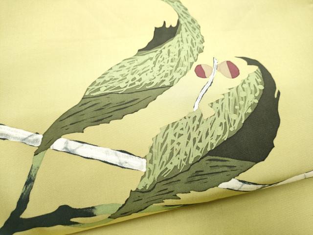 平和屋着物●塩瀬　九寸名古屋帯　ろうけつ染　枝葉文　正絹　逸品　CABF8676hy