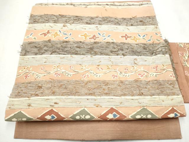平和屋着物●塩瀬　九寸名古屋帯　髭紬　型染め　横段花文　正絹　逸品　CABF8680hy