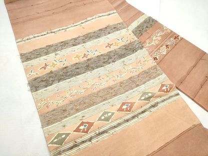 平和屋着物●塩瀬　九寸名古屋帯　髭紬　型染め　横段花文　正絹　逸品　CABF8680hy