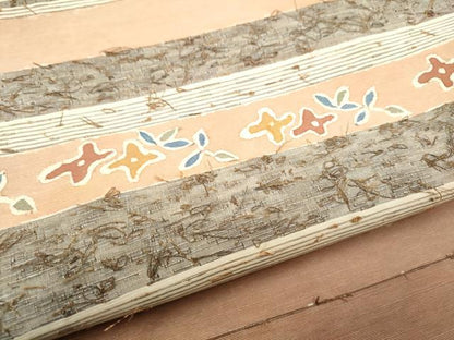 平和屋着物●塩瀬　九寸名古屋帯　髭紬　型染め　横段花文　正絹　逸品　CABF8680hy
