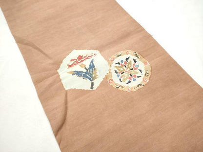 平和屋着物●塩瀬　九寸名古屋帯　髭紬　型染め　横段花文　正絹　逸品　CABF8680hy