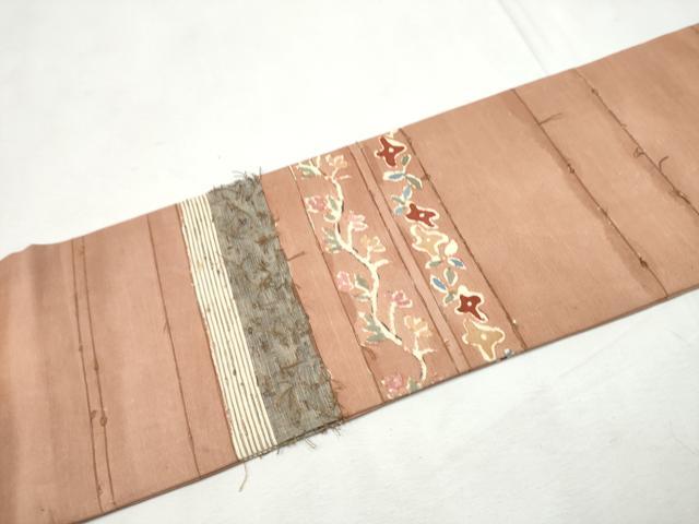 平和屋着物●塩瀬　九寸名古屋帯　髭紬　型染め　横段花文　正絹　逸品　CABF8680hy