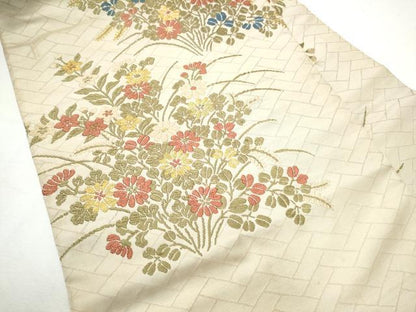 平和屋着物●九寸名古屋帯　唐織　草花文　金糸　正絹　逸品　CABF8682hy