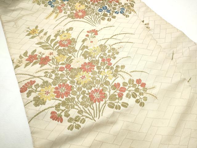 平和屋着物●九寸名古屋帯　唐織　草花文　金糸　正絹　逸品　CABF8682hy