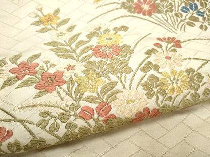 平和屋着物●九寸名古屋帯　唐織　草花文　金糸　正絹　逸品　CABF8682hy