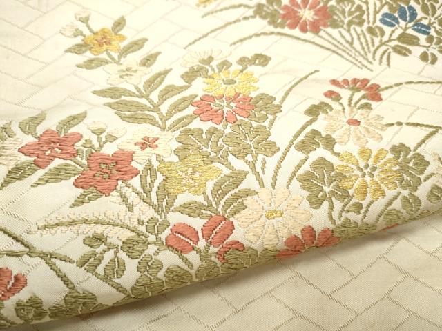 平和屋着物●九寸名古屋帯　唐織　草花文　金糸　正絹　逸品　CABF8682hy