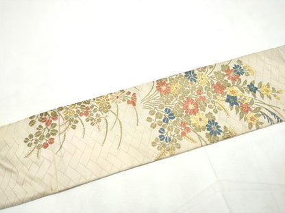 平和屋着物●九寸名古屋帯　唐織　草花文　金糸　正絹　逸品　CABF8682hy