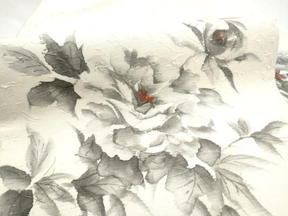 平和屋着物●九寸名古屋帯　作家物　手描き　髭紬　牡丹　正絹　逸品　CABF8685hy