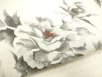 平和屋着物●九寸名古屋帯　作家物　手描き　髭紬　牡丹　正絹　逸品　CABF8685hy