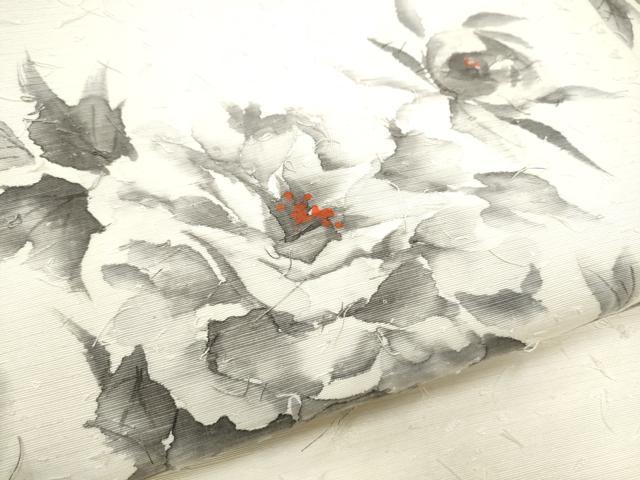 平和屋着物●九寸名古屋帯　作家物　手描き　髭紬　牡丹　正絹　逸品　CABF8685hy
