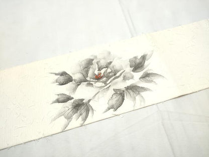 平和屋着物●九寸名古屋帯　作家物　手描き　髭紬　牡丹　正絹　逸品　CABF8685hy