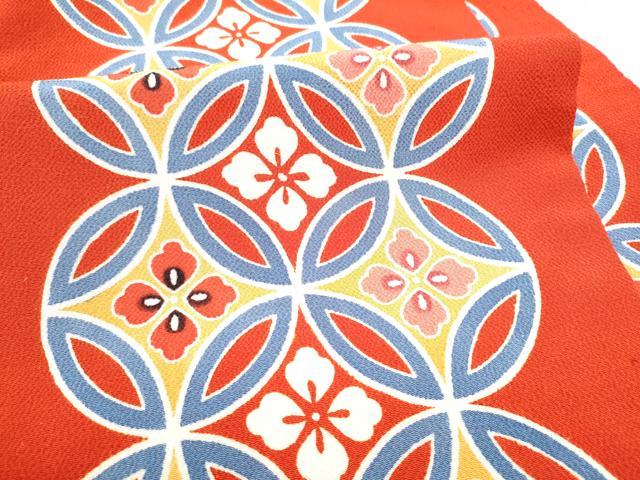 平和屋着物●九寸名古屋帯　型染め　七宝花文　鬼しぼ縮緬　正絹　逸品　CABF8688hy