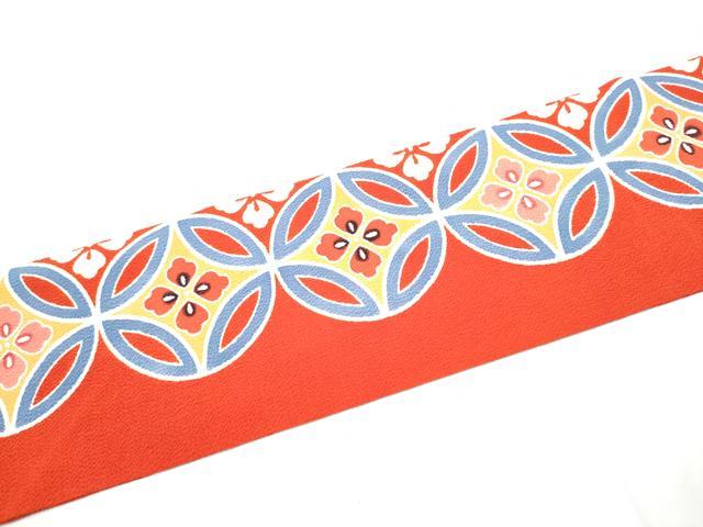 平和屋着物●九寸名古屋帯　型染め　七宝花文　鬼しぼ縮緬　正絹　逸品　CABF8688hy