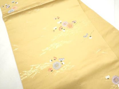 平和屋着物●九寸名古屋帯　唐織　枝梅文　金糸　正絹　逸品　CABF8692hy