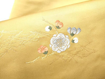 平和屋着物●九寸名古屋帯　唐織　枝梅文　金糸　正絹　逸品　CABF8692hy