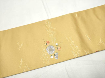 平和屋着物●九寸名古屋帯　唐織　枝梅文　金糸　正絹　逸品　CABF8692hy
